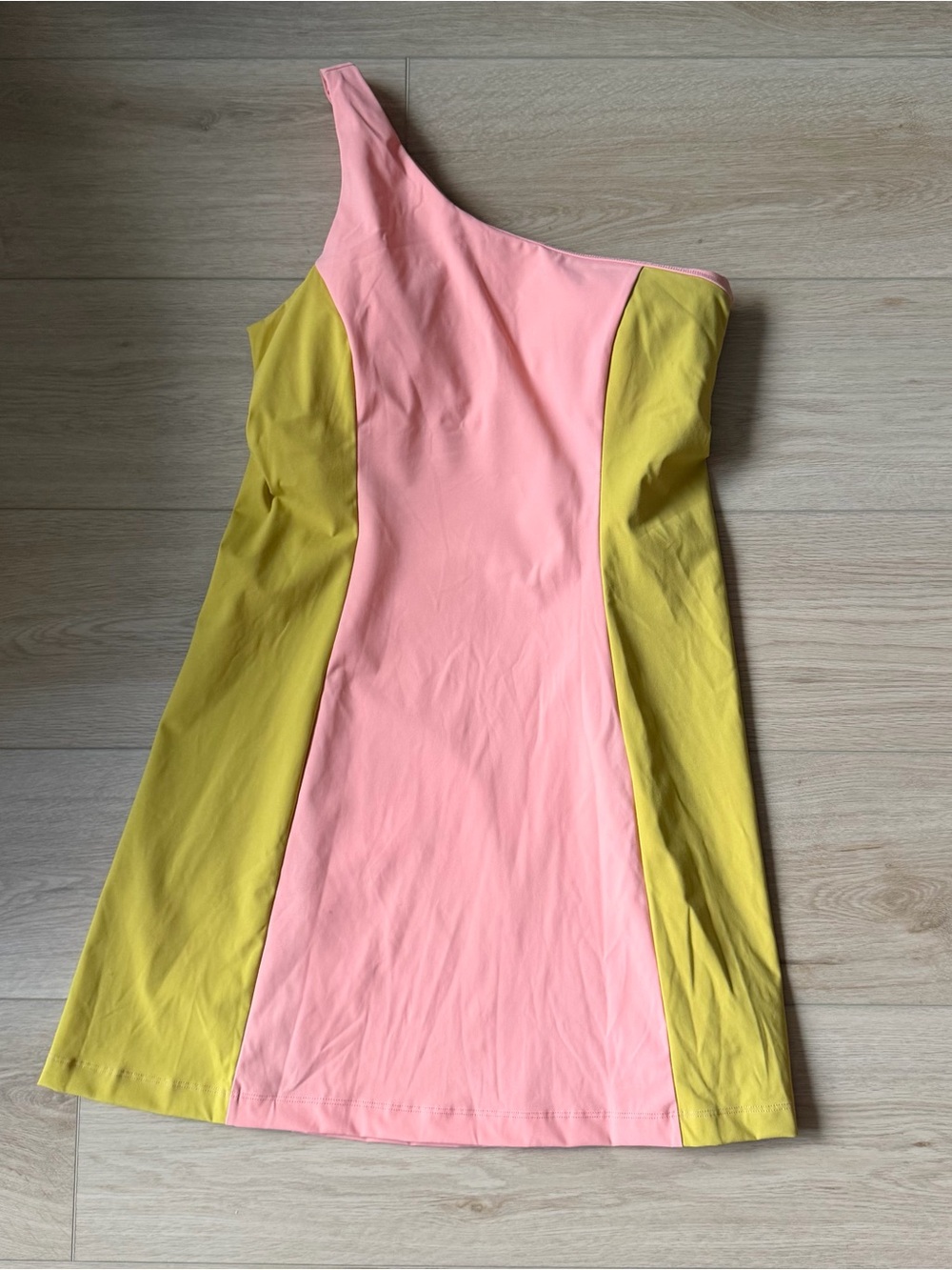 Outdoor Voices One-Shoulder Pink and Yellow Colorblock Workout Athletic Dress